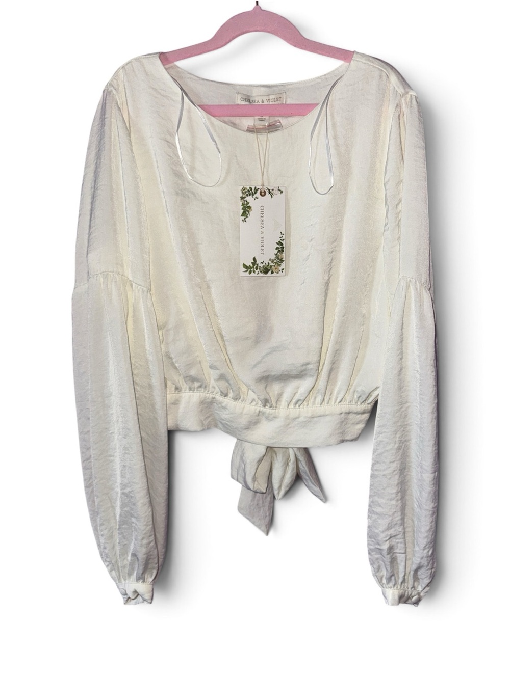 Chelsea & Violet Ivory Tie-Front Long Sleeve Blouse